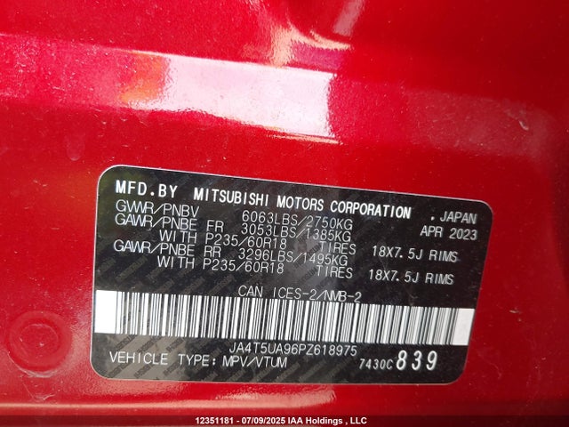 JA4T5UA96PZ618975 Mitsubishi s91-ya1