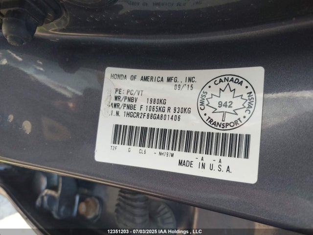 1HGCR2F88GA801406 Honda k24w1