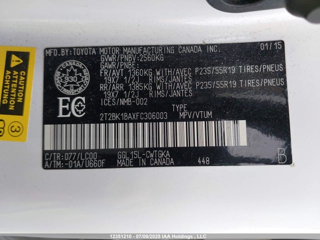 Lexus 2gr-fe 2015 2T2BK1BAXFC306003 Image 9