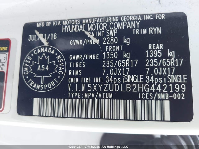 5XYZUDLB2HG442199 Hyundai gdi theta ii