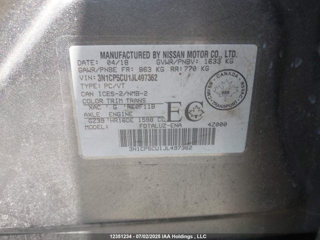 3N1CP5CU1JL497362 Nissan Kicks