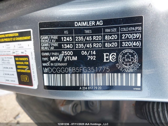 WDCGG0EB5FG351775 Mercedes-Benz 2015