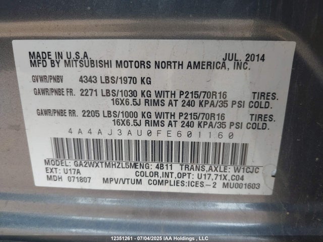 Mitsubishi dohc mivec 2015 4A4AJ3AU0FE601160 Image 9