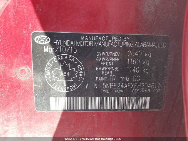 5NPE24AFXFH204617 Hyundai dohc gdi theta-ii