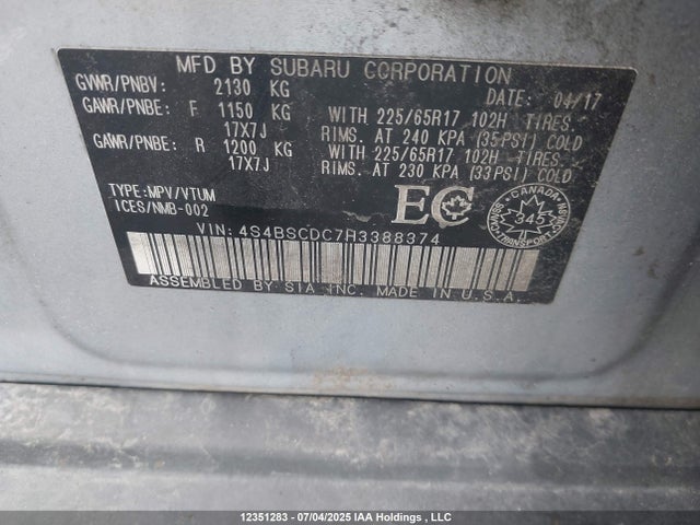 4S4BSCDC7H3388374 Subaru c0