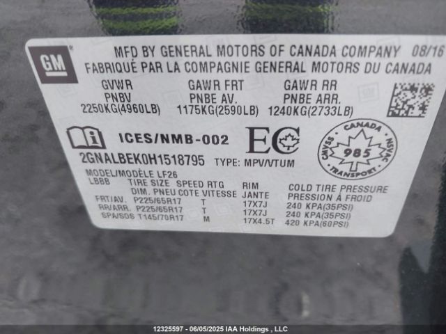 2GNALBEK0H1518795 Chevrolet lea - sidi: spark ignited direct injection, e85 max, alum