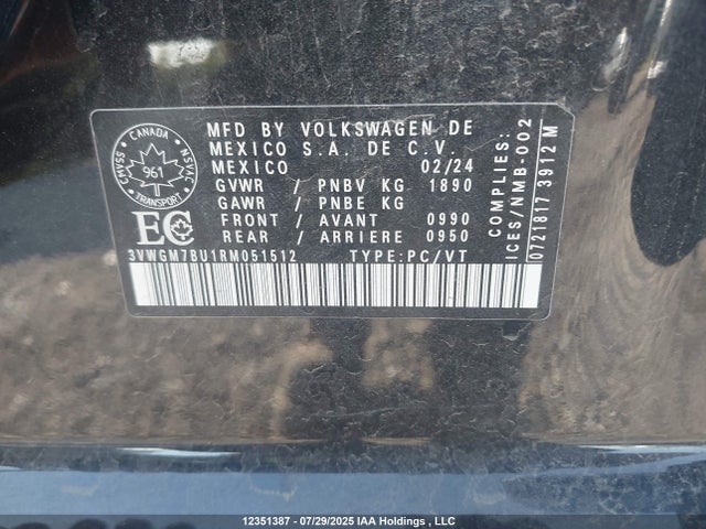 3VWGM7BU1RM051512 Volkswagen tsi