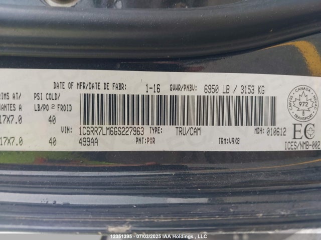 RAM 1500 2016 1C6RR7LM6GS227963 Image 9