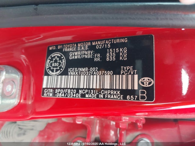 Toyota 1nz-fe 2015 VNKKTUD32FA037590 Image 9