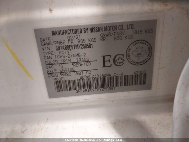 3N1AB8CV7MY250581 Nissan Sentra