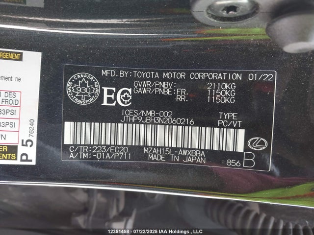 JTHP9JBH3N2060216 Lexus UX 250H