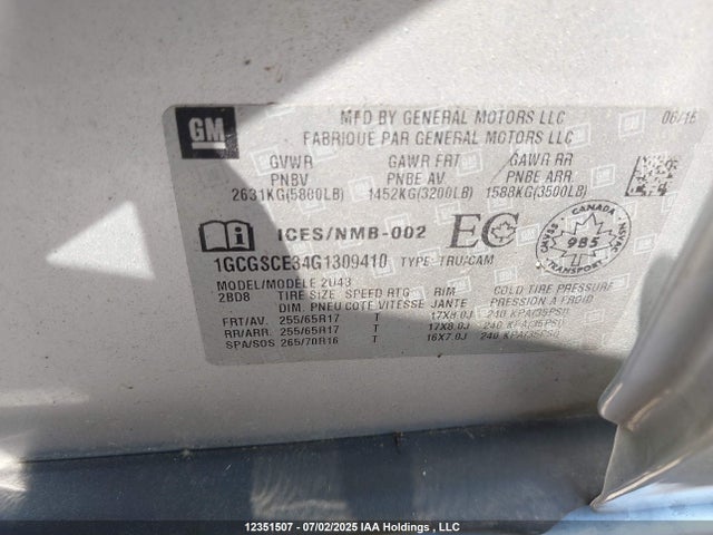 1GCGSCE34G1309410 Chevrolet lfx - sidi, vvt, e85 max, aluminum