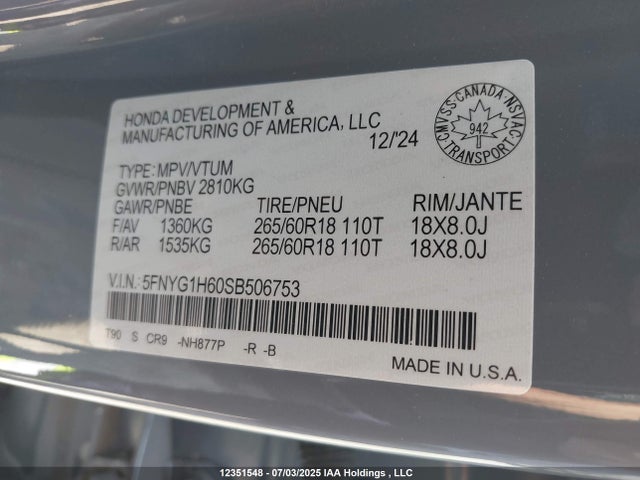 5FNYG1H60SB506753 Honda j35y8