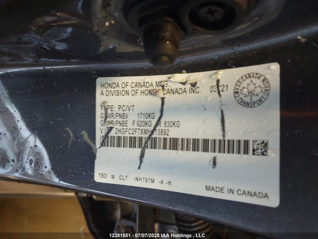 2HGFC2F7XMH013892 Honda l15b7