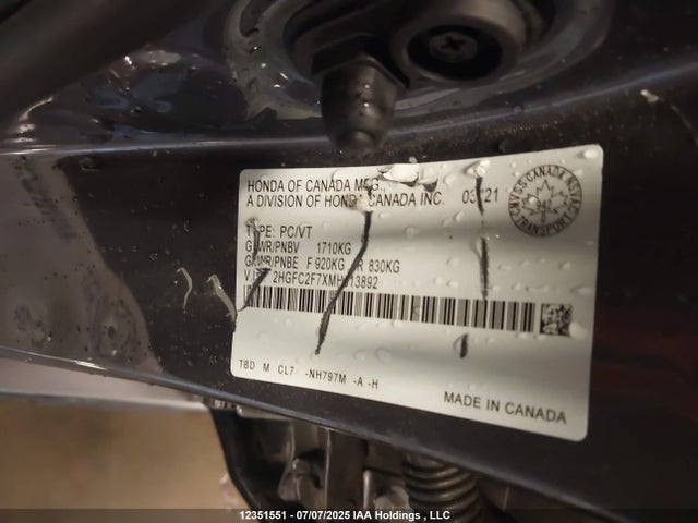 2HGFC2F7XMH013892 Honda l15b7