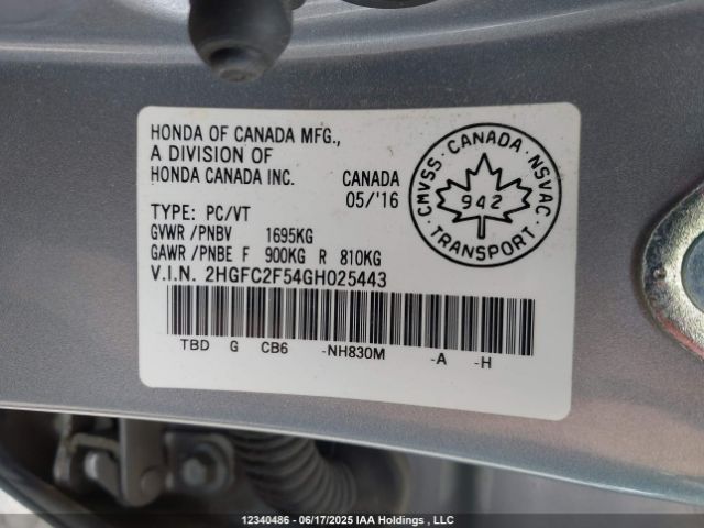 2HGFC2F54GH025443 Honda k20c2