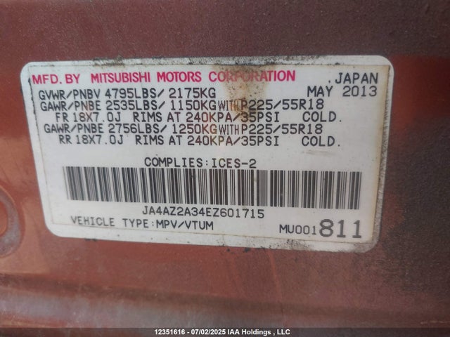 Mitsubishi mivec 2014 JA4AZ2A34EZ601715 Image 9
