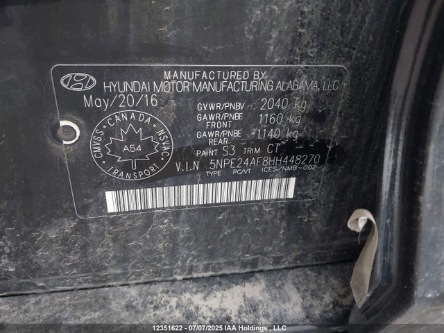 5NPE24AF8HH448270 Hyundai 2017