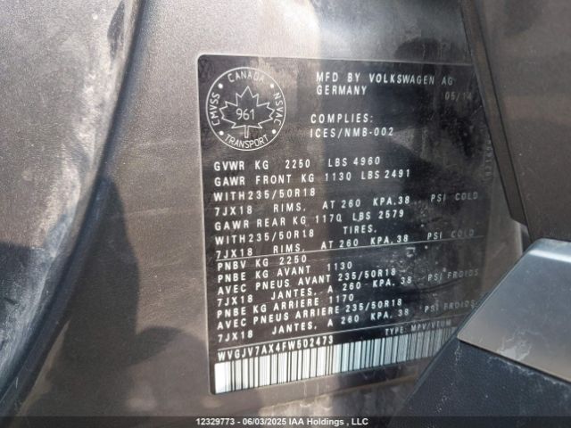WVGJV7AX4FW502473 Volkswagen 2015