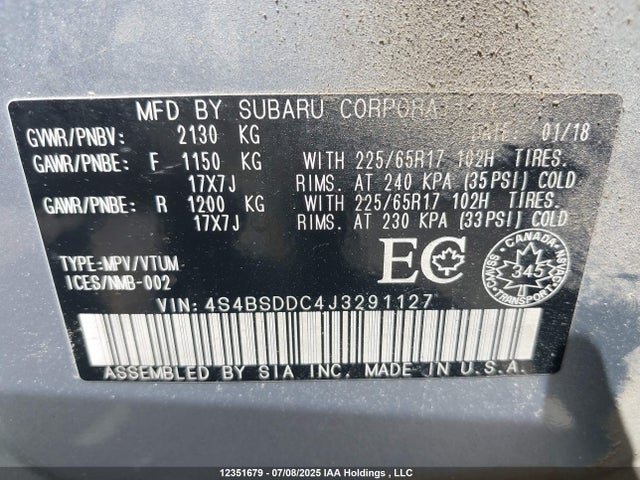 Subaru c5 2018 4S4BSDDC4J3291127 Image 9