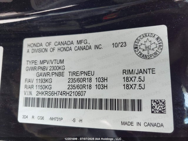 2HKRS6H74RH210607 Honda lfc3