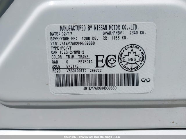 JN1EV7ARXHM839660 Infiniti Q50