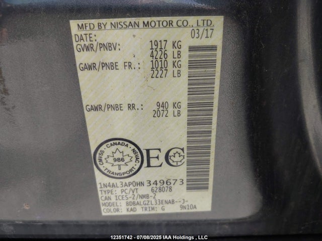 1N4AL3AP0HN349673 Nissan Altima