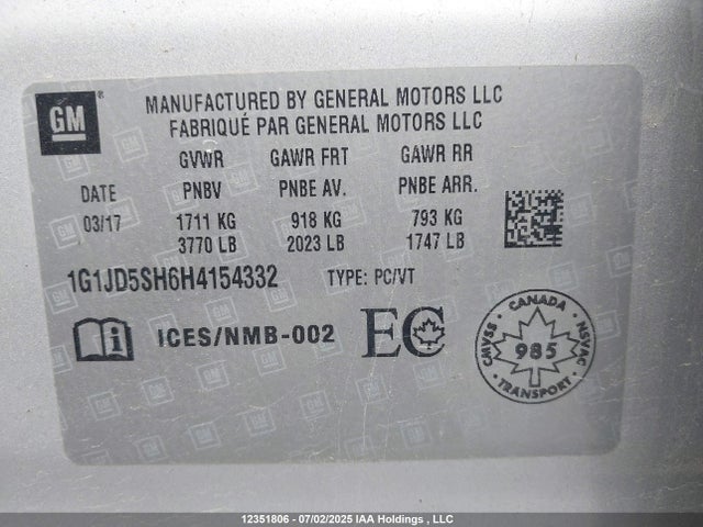 1G1JD5SH6H4154332 Chevrolet luw - mfi, e85 max
