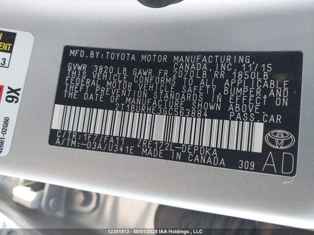 2T1BURHE3GC563884 Toyota 2zr-fe