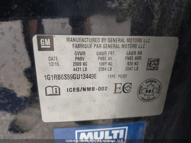 1G1RB6S59GU134496 Chevrolet l3a - di, vvt, hybrid, gen 1