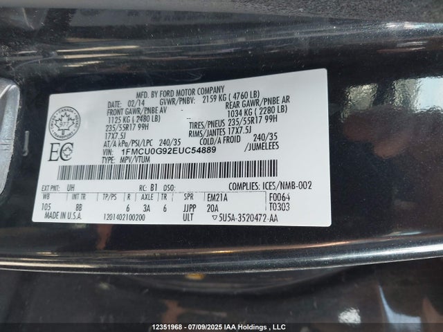 Ford Escape 2014 1FMCU0G92EUC54889 Image 9