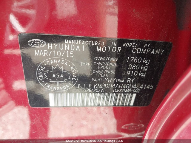 KMHDH4AH4GU484145 Hyundai dohc gdi nu