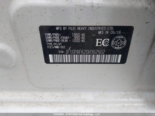 JF1GPAF62GH302502 Subaru 2.0l na