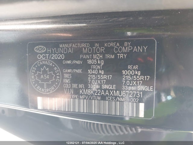 KM8K22AAXMU672731 Hyundai mpi nu