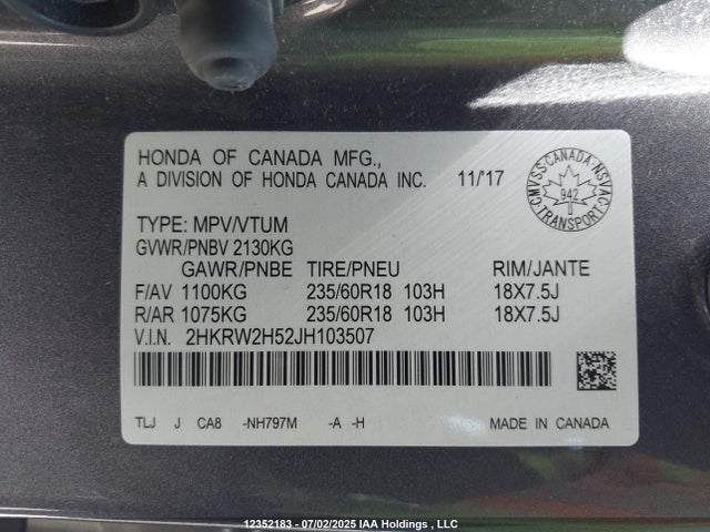2HKRW2H52JH103507 Honda l15be