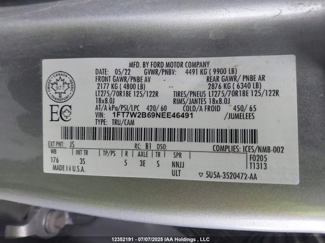 Ford 2022 2022 1FT7W2B69NEE46491 Image 9