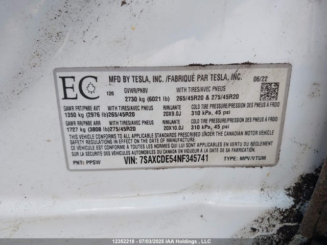 7SAXCDE54NF345741 Tesla MODEL X