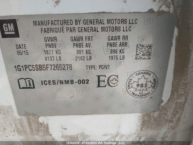 Chevrolet LUV 2015 1G1PC5SB5F7265278 Image 9
