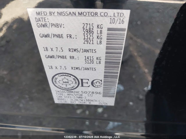 5N1DL0MM2HC507896 Infiniti QX60