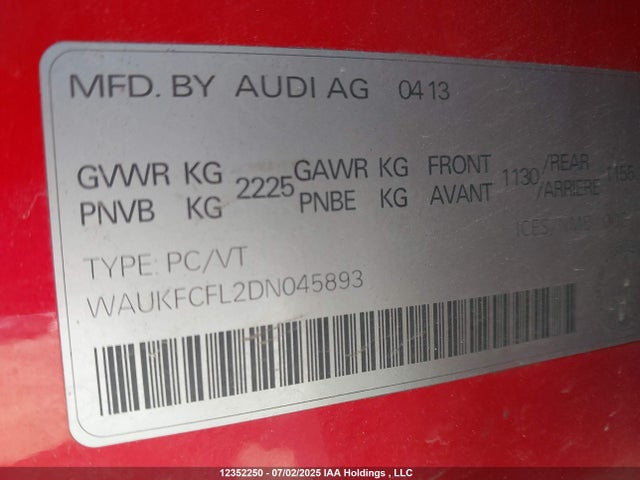 2013 Audi A4 2.0t Premium Plus მანქანა იყიდება აუქციონზე, vin: WAUKFCFL2DN045893, აუქციონის ნომერი: 12352250