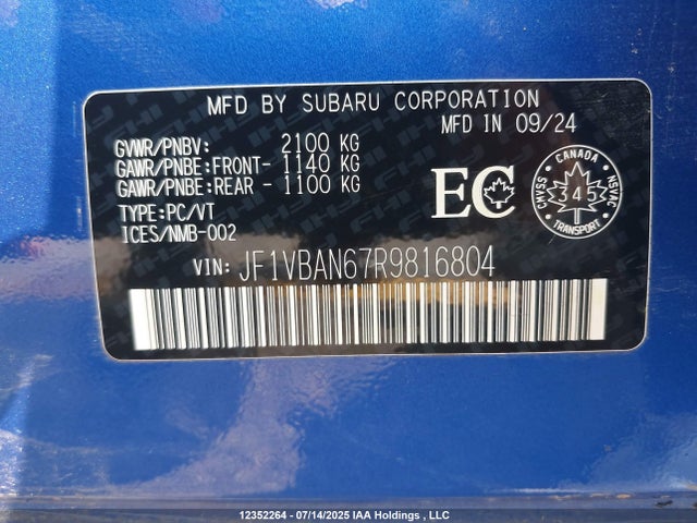 JF1VBAN67R9816804 Subaru dib