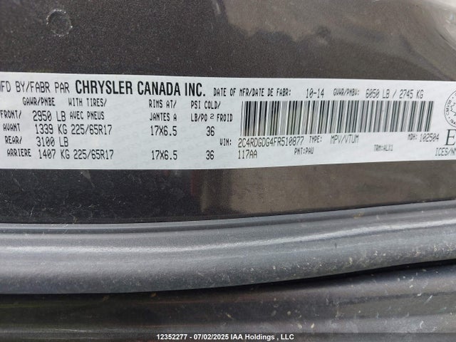 2C4RDGDG4FR510877 Dodge 2015