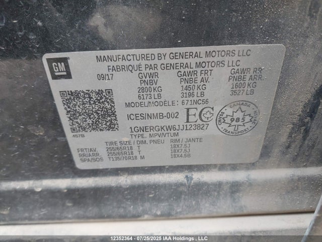 1GNERGKW6JJ123827 Chevrolet lfy - spark ignited direct injection, atss, gen 1