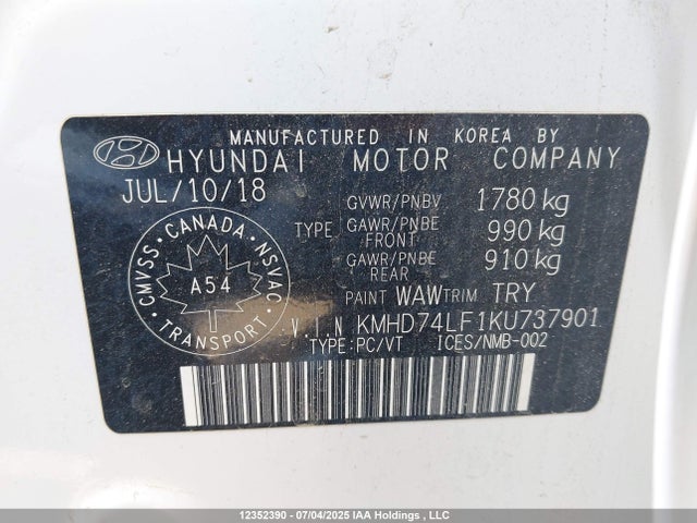 KMHD74LF1KU737901 Hyundai mpi nu