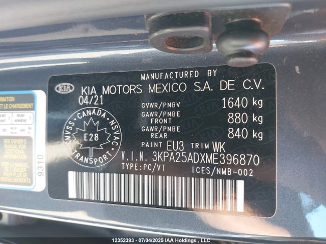 3KPA25ADXME396870 KIA gamma ii