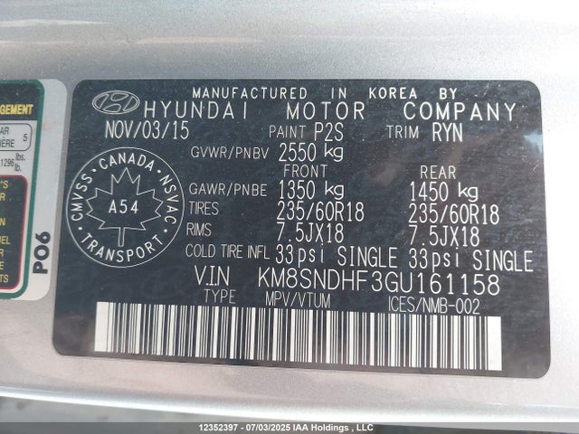 Hyundai gdi lambda ii 2016 KM8SNDHF3GU161158 Image 9