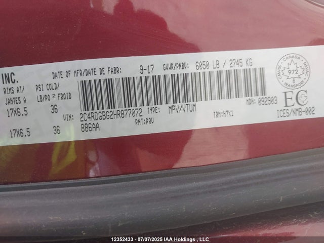 2C4RDGBG2HR877072 Dodge Grand Caravan