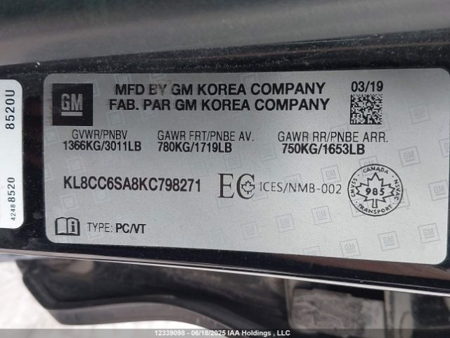 KL8CC6SA8KC798271 Chevrolet lv7 - mfi, variable valve timing, alum, gen 1 var 1