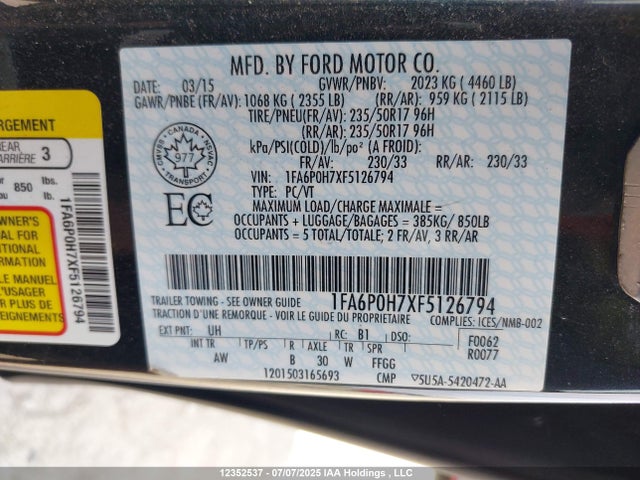 1FA6P0H7XF5126794 Ford Fusion
