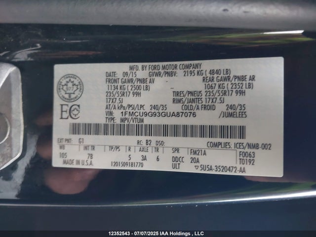 1FMCU9G93GUA87076 Ford 2016